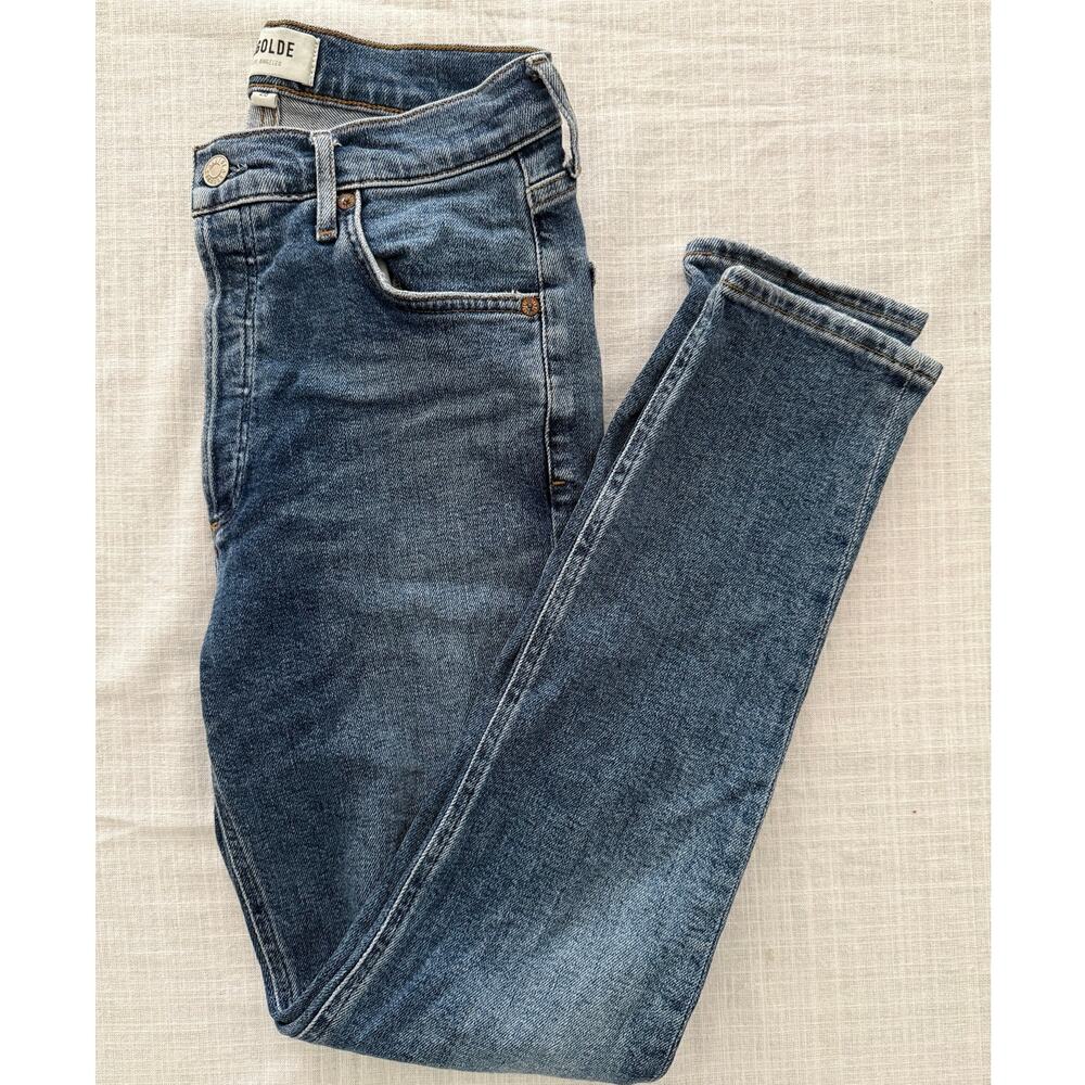Agolde | Nico high rise slim crop in medium indigo blue wash denim jeans | sz 26
